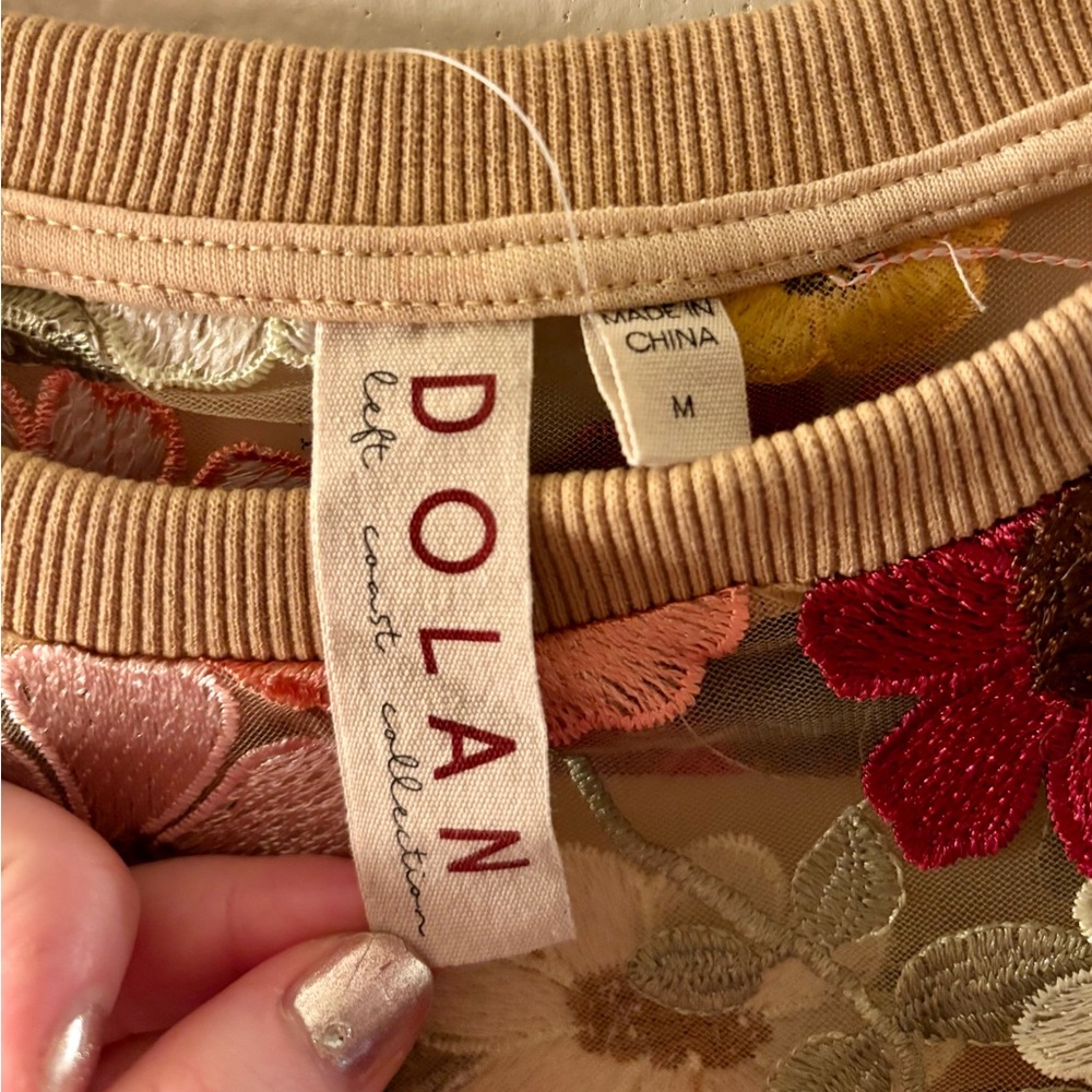 Embroidered Floral Sheer Short-Sleeve Top - Beige with Multicolor Flowers - Picture 4 of 5